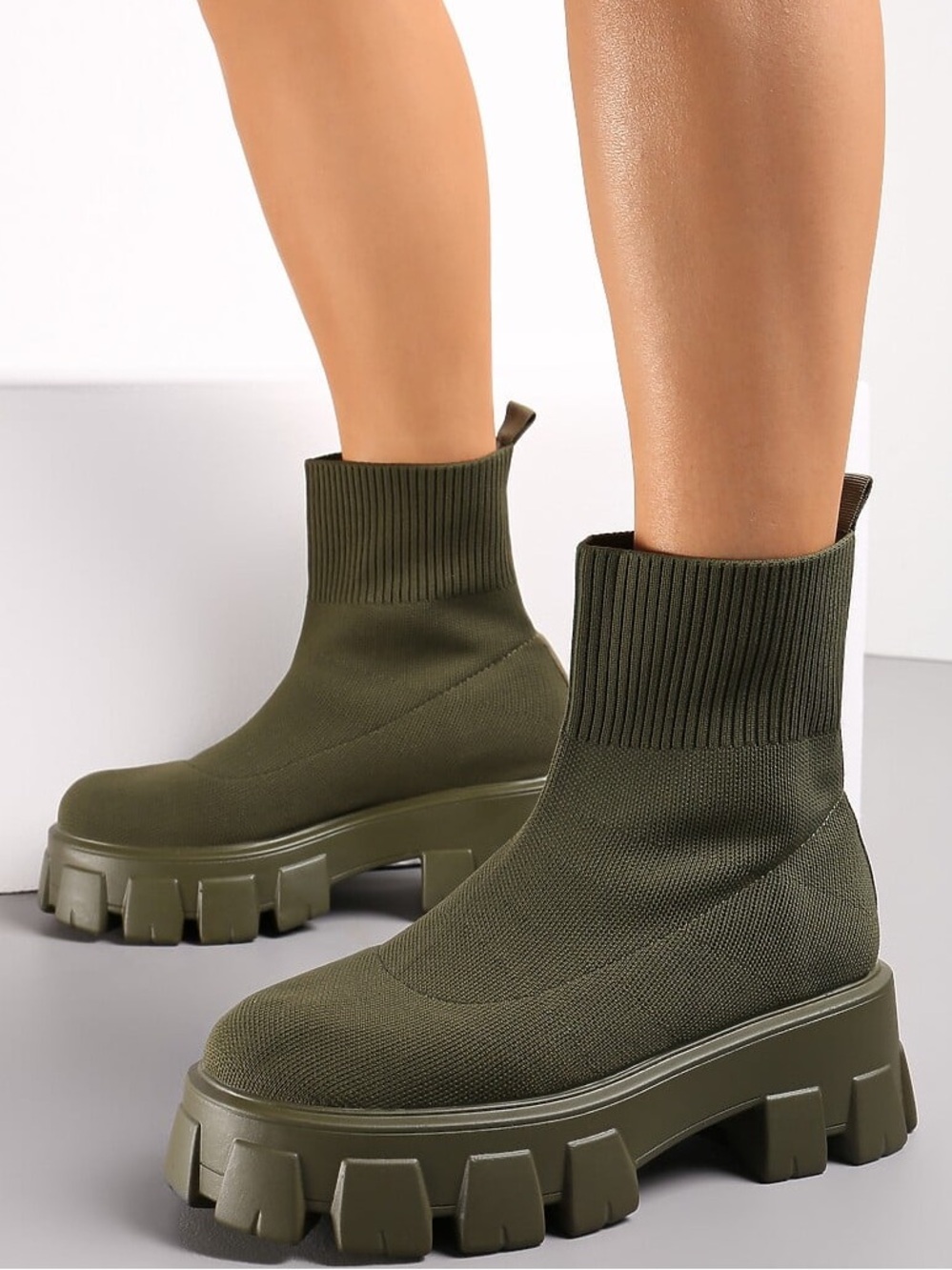 Lavishly Paris Women's Olive Green Sock Boots. Size 7.5